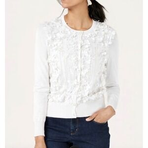 Charter Club White 3D Floral Applique Pearl Button Cardigan Sweater XXL Womens